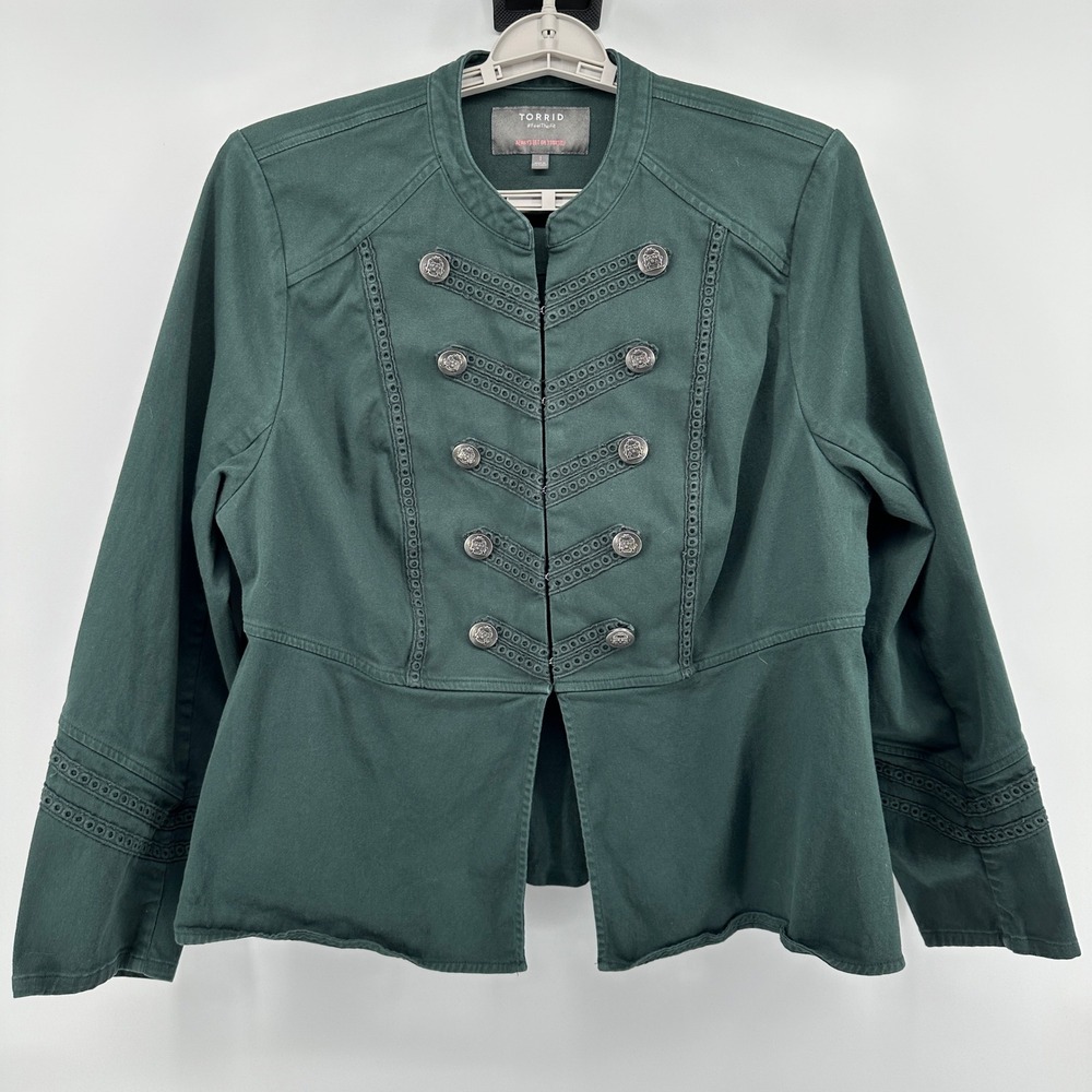 Torrid Military Band Jacket Green Womens Plus Size 1 Steampunk Goth Regency
